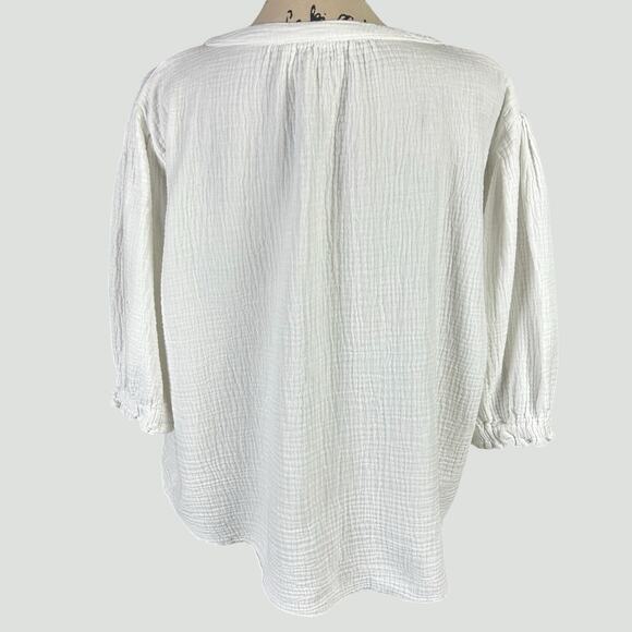 J by Joie Top women Sze Large White Gauzy Cotton Coastal Boho 3/4 Sleeves Blouse - Picture 3 of 11